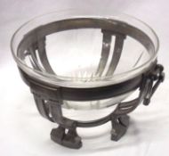 An early 20th Century Pewter Framed and Clear Glass Lined Fruit Bowl, in the Tudric manner, raised
