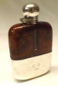 A small Hip Flask fitted with hallmarked lid and bottom sleeve, the remainder covered in crocodile