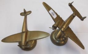 Two Brass Scale Models WWII Aeroplanes, Spitfire wing span 8 ¼” and Lockheed Hudson wing span 10 ¾”