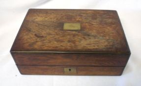 A 19th Century Rosewood and Brass Bound Vanity Box, with brass nameplate and escutcheon and