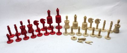 A Bone and Red stained Chess Set, circa late 19th/early 20th Century (much losses and damage/repairs