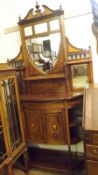 An Edwardian Sheraton Revival Rosewood and Inlaid Side Cabinet, the back with central broken arch