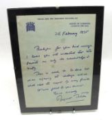 A Framed Letter from Margaret Thatcher, dated 28th February 1975