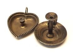Two Miniature Chamber Sticks, one of heart-shape with beaded rim, Birmingham 1916; the other of
