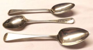A Mixed Lot: three George III Dessert Spoons, two London 1808 and a further example London 1815,