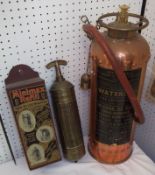Vintage Copper “Waterloo Fire Extinguisher” type BD1, 19” high + Brass Auto Minimax Fire