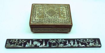 A Middle-Eastern Inlaid Trinket Box, 5 ½” wide; together with a further Oriental Mother-of-Pearl