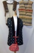 A Vintage Japanese Waistcoat in a cotton and raffia weave, together with a brown silk with panels of