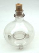 A Squat Clear Glass Wasp or Fly Trap, raised on three-footed base, 6” high