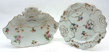 Two 19th Century Masons Ironstone shell-shaped Side Dishes, decorated with floral sprays and gilt
