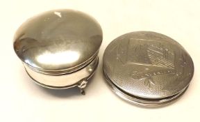A Mixed Lot: a small Round Jewellery Box with plush-lined interior, raised on three swept legs,