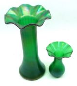 An early 20th Century Green Stem Vase with frilled rim and tapering column; together with a