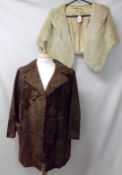 A Brown Pony Skin Jacket; together with a Cream Musquash Fur Cape (2)