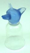 A 20th Century Glass Stirrup Cup, the top formed as a frosted blue glass fox’s head, the bowl