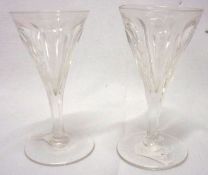 A set of six decorative early 20th Century small trumpet bowled Glasses, facetted and etched with