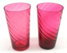 A set of six tapering Cranberry Glass Beakers, 4” high