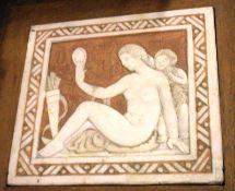 A Viola Stenhouse Oak Framed Pottery Plaque, Venus and Cupid, total width 13”
