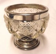 An early 20th Century Clear Cut Glass Pedestal Sugar Bowl with silver rim and foot, Birmingham 1916,