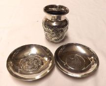 Two white metal Pin or Ashtrays, the centres inlaid with coins United States of America Dollar