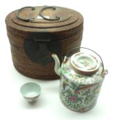 A 20th Century Canton famille rose Cylindrical Covered Teapot and a further (possibly non-