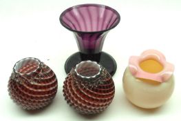 A group of four assorted Glass Vases, to include a pair of Striped Opaque Vases, a further Pink