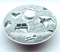 A Ridgways Homemaker Round Vegetable Tureen, decorated in the typical manner in black and white,