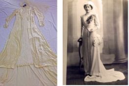 A Fine Edwardian Wedding Ensemble, comprising of a sleeveless Long Straight Dress in Ivory Cream