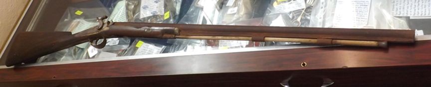 Vintage Percussion Rifle, lockplate marked “J Randall”, 31 ½” rusted barrel with ramrod, 48” overall