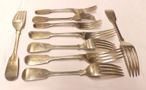 A set of six Victorian Fiddle pattern Table Forks, London 1880; together with three further Fiddle