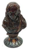 A 19th Century Staffordshire brown glazed Bust on spreading circular base, 9” high