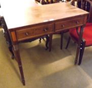 A 19th Century Mahogany Side Table with plain rectangular crossbanded top over two frieze drawers,