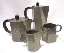 A Manor Period Sheffield Pewter Tea Set of octagonal form, comprising of Teapot, Hot Water Jug, Milk