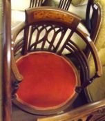 An Edwardian Mahogany and Marquetry Inlaid and Strung Side Chair, of oval form, lattice pierced
