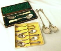 A Mixed Lot: boxed set of eight EPNS Teaspoons and matching Sugar Nips, a pair of Silver Plated