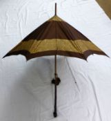 A mid-20th Century Paragon Umbrella, S. Fox & Co Limited, brown and gold covered canopy with Malacca