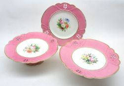 A 19th Century part Dessert Service, comprising of three Pedestal Tazzas (one A/F), decorated with