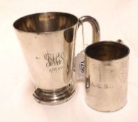 A Mixed Lot: a small tapering Tankard with plain handle and spreading circular foot, initialled to