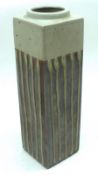 A 20th Century Square Studio Pottery Vase with ribbed design, decorated in browns and greys, 10”