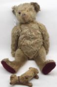 An early 20th Century Teddy Bear, possibly US manufacture, long blonde mohair fur covered body,