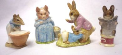 Four Beswick Beatrix Potter Figures: “Aunt Pettitoes”, BP3B; “Mr Benjamin Bunny and Peter Rabbit”,