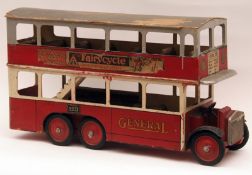 Lines Bros Tri-ang Toys, London Transport Omnibus No 2, 6-Wheeler Bus with inside staircase, red