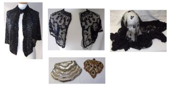 A box containing a small quantity of mostly Victorian Beadwork, to include Black Lace Collar;