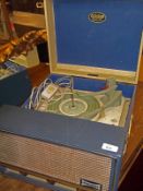 A Dansette Vintage Conquest Auto Changer Tabletop Record Player, with Monarch Record Deck, 16” wide
