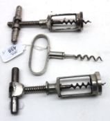 A Mixed Lot of three Vintage Corkscrews comprising: two “T” Bar and Ratchet examples and a further