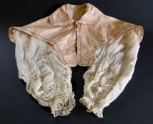 Regency period, glazed Peach Silk Caplet/Collar, with single hook and eye fastener, lined in