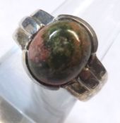 A Sterling Silver hallmarked Ring set with a solitaire Unakite stone
