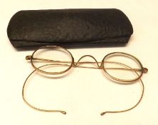 A pair of Vintage Base Metal Spectacles with wire arms, 4 ½” wide