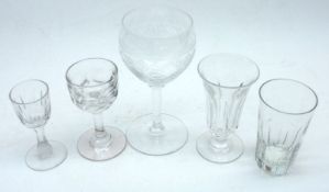 A Mixed Lot of Drinking Glasses: two 19th Century Liqueur Glasses, a further small fluted Glass, a