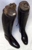 A pair of early 20th Century Gents Black Leather Riding/Hunting Boots, with boot trees