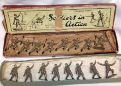 Boxed Set of Britains Gas Mask Men Crawling No 1611 (seven soldiers plus one officer), some losses